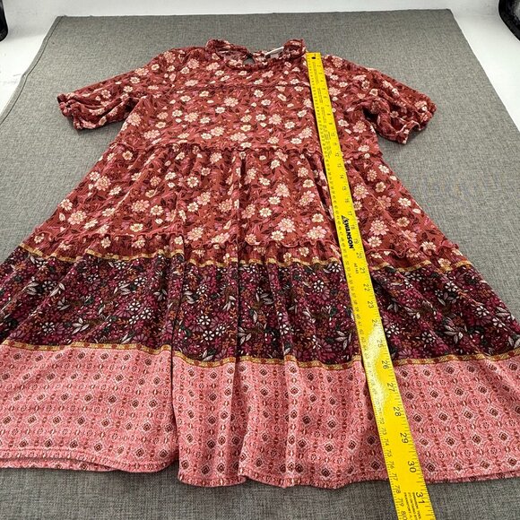 Knox Rose Boho Dress Round Neck Medium Floral Rayon Knee Length half Sleeves - Picture 8 of 14